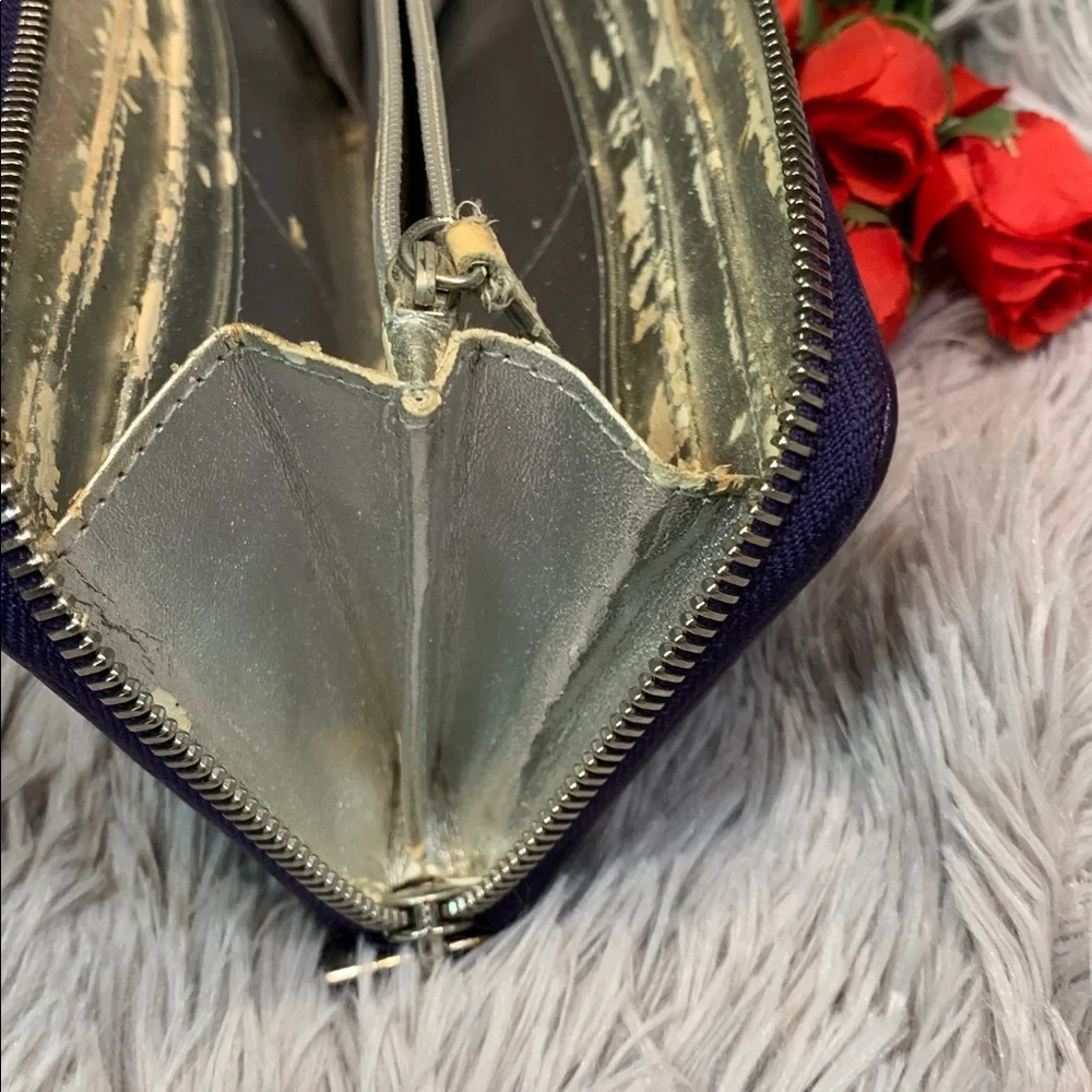 🌹 VINTAGE Michael Kors Shiny Deep Purple Zip-Around Leather Wallet
